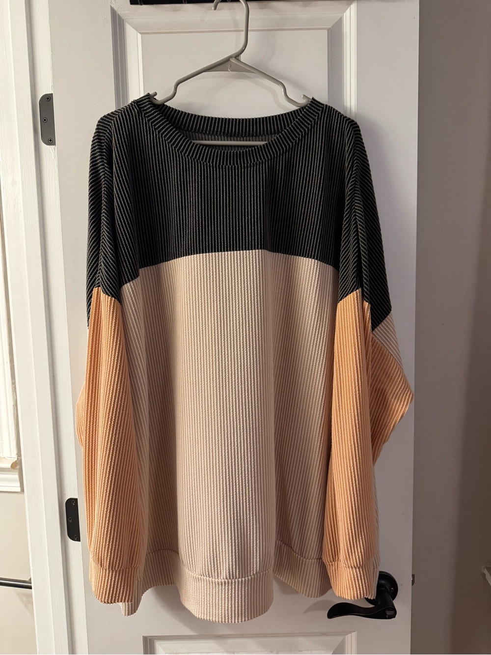 Colorblock Ribbed Pullover - Black, Cream & Peach